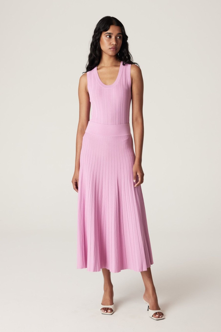 Cable Melbourne Knitwear | Crepe Pleat Skirt - Musk Pink