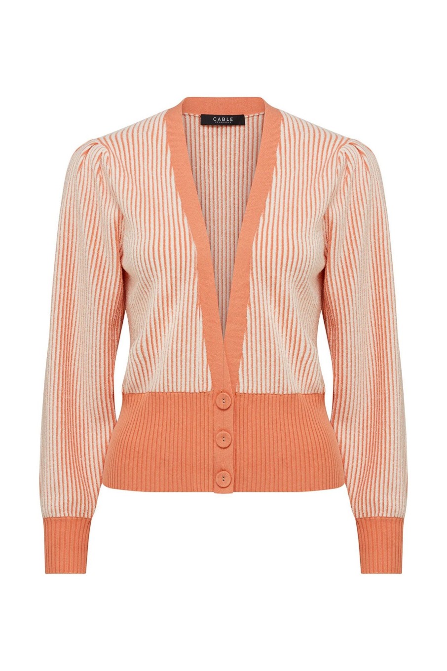 Cable Melbourne Knitwear | Stripe Knit Cardigan - Apricot Marle