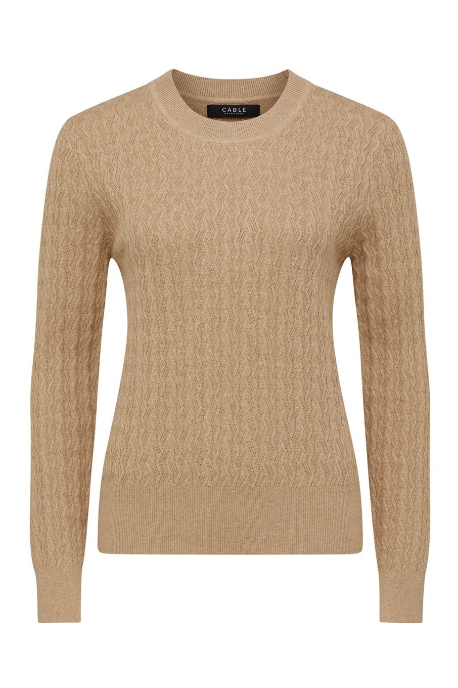 Cable Melbourne Knitwear | Cotton Cashmere Crew Jumper - Pebble