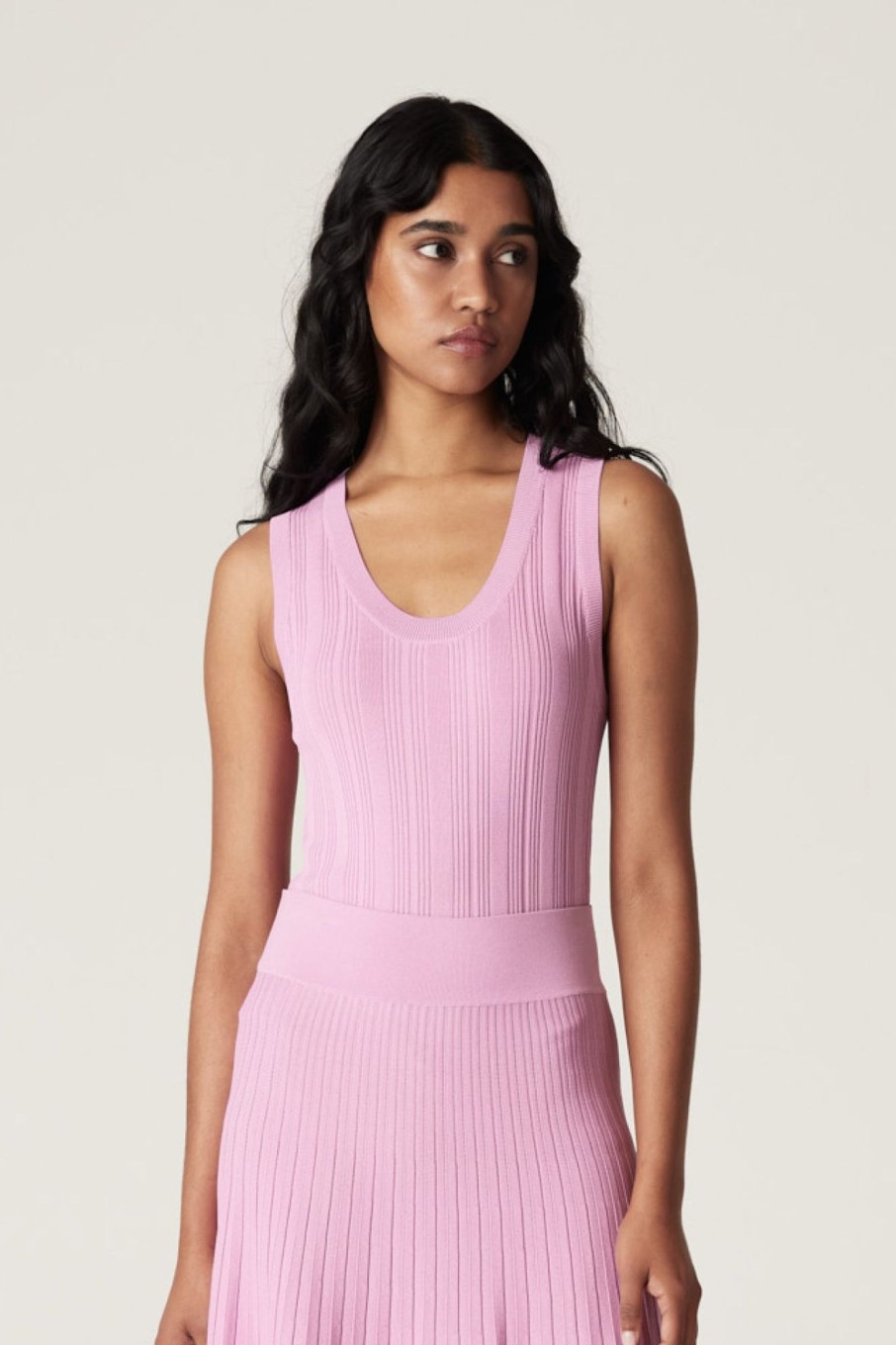 Cable Melbourne Knitwear | Crepe Rib Singlet - Musk Pink