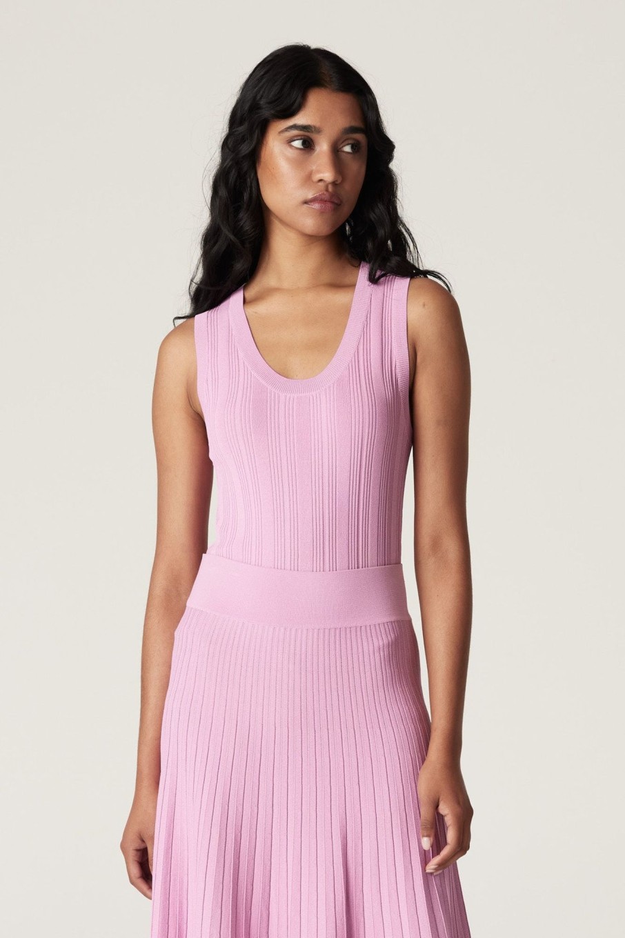 Cable Melbourne Knitwear | Crepe Rib Singlet - Musk Pink