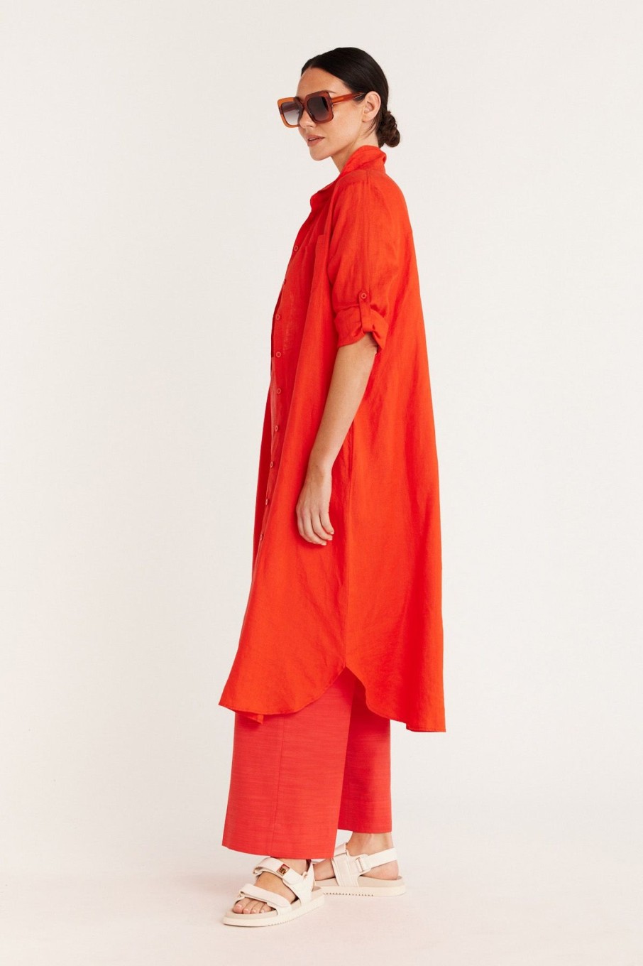 Cable Melbourne Dresses | Pure Linen Shirt Dress - Cayenne