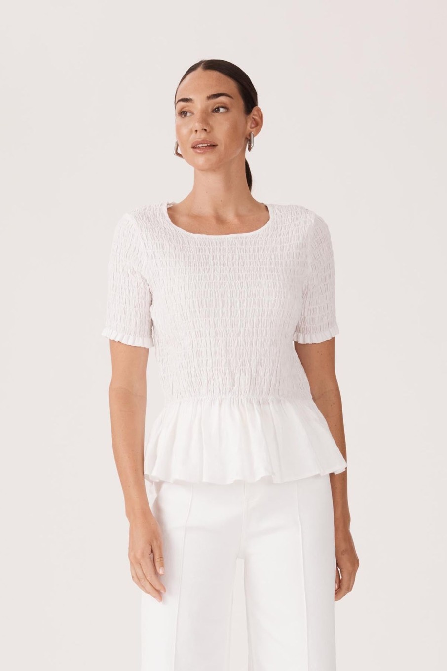 Cable Melbourne Tops & Shirts | Pure Linen Shirred Top - White