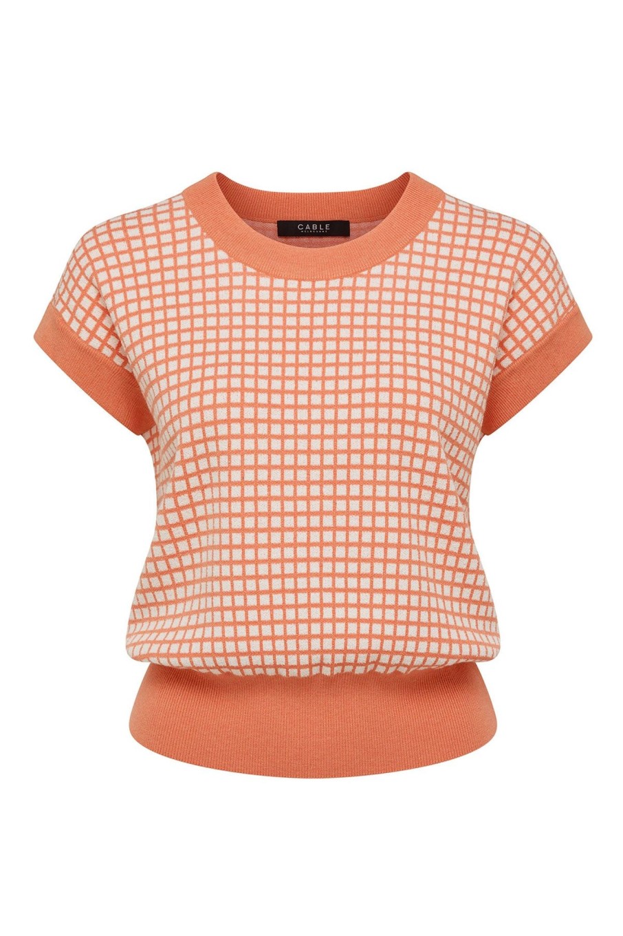 Cable Melbourne Knitwear | Check Knit Top - Apricot Marle