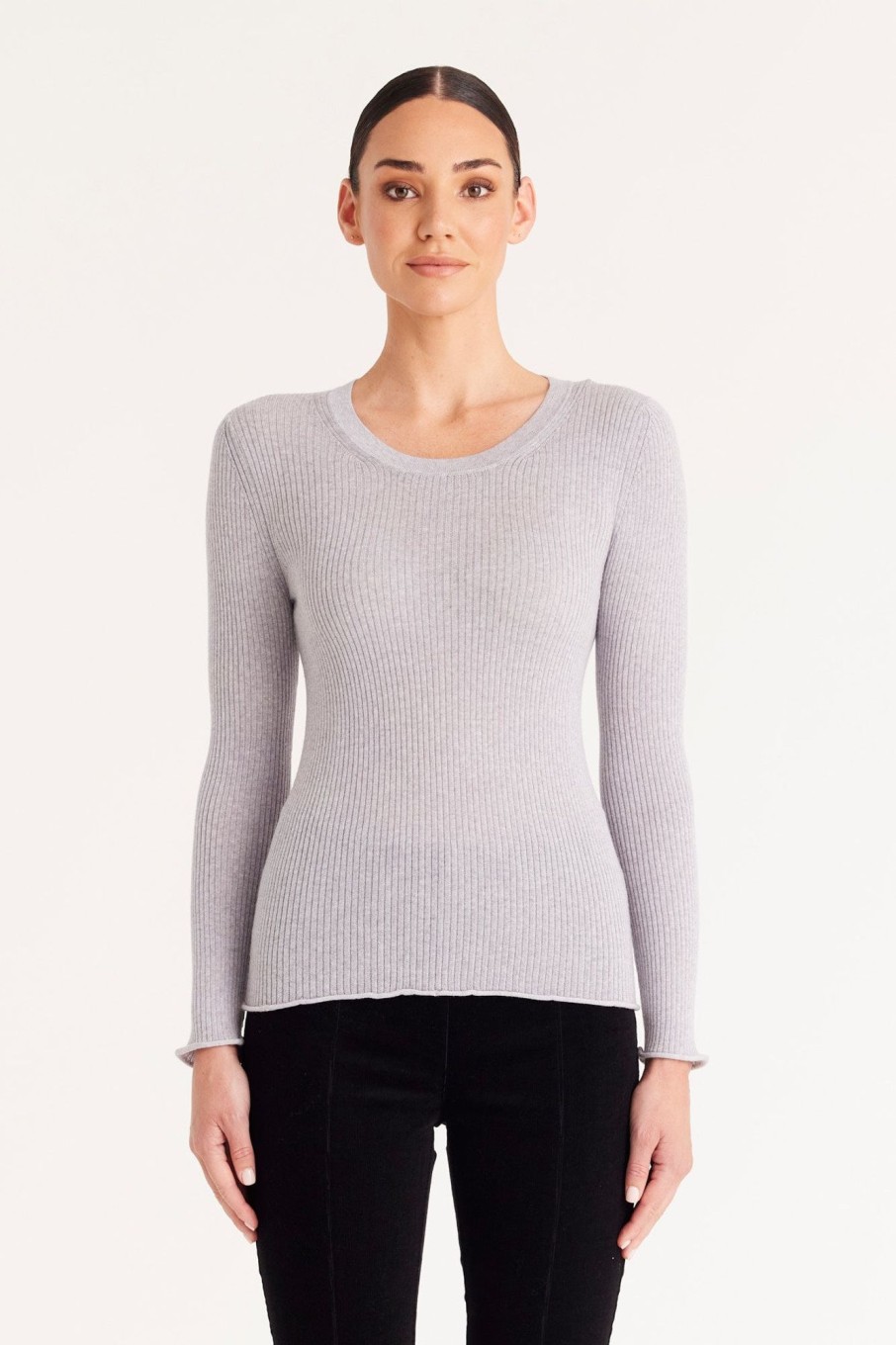 Cable Melbourne Foundation Basics | Superfine Merino Rib Crew - Grey Marle