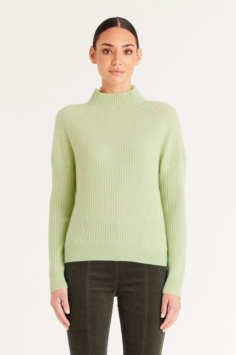 Cable Melbourne Jumpers | Cashmere Rib Jumper - Pistachio Green