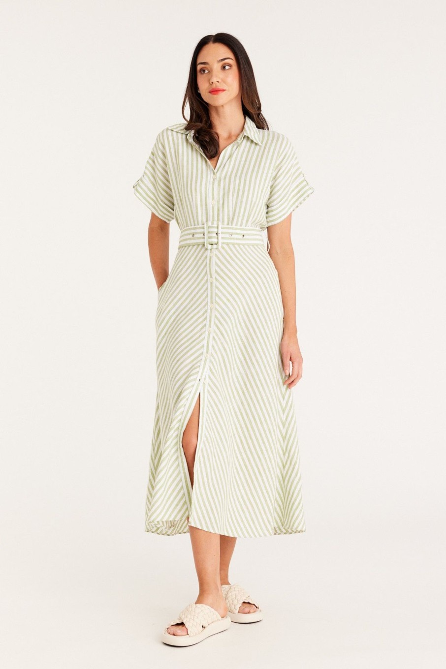 Cable Melbourne Dresses | Aegean Linen Dress - Green Stripe