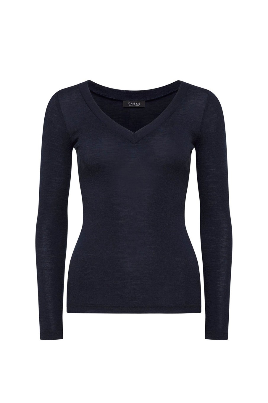 Cable Melbourne Foundation Basics | Babywool Rib V Neck Top - Ink