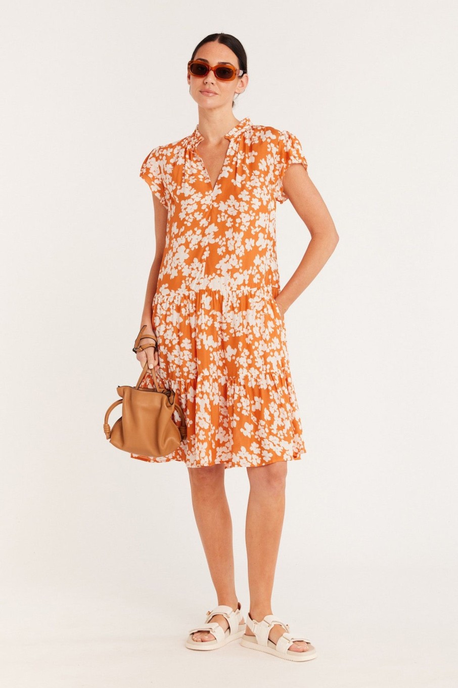 Cable Melbourne Dresses | Valencia Frill Dress - Orange Floral