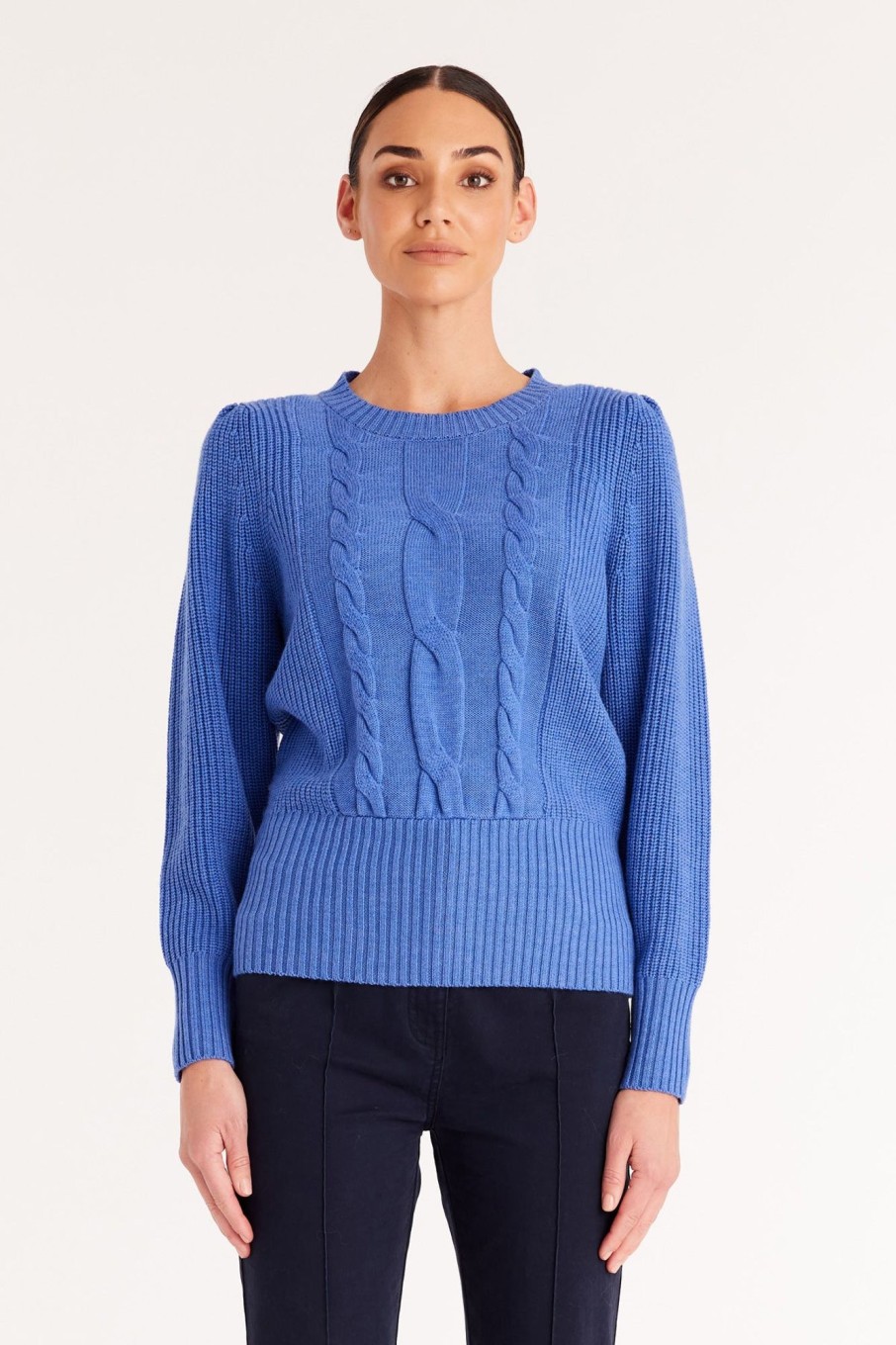 Cable Melbourne Jumpers | Celine Merino Cable Jumper - Cornflower Blue