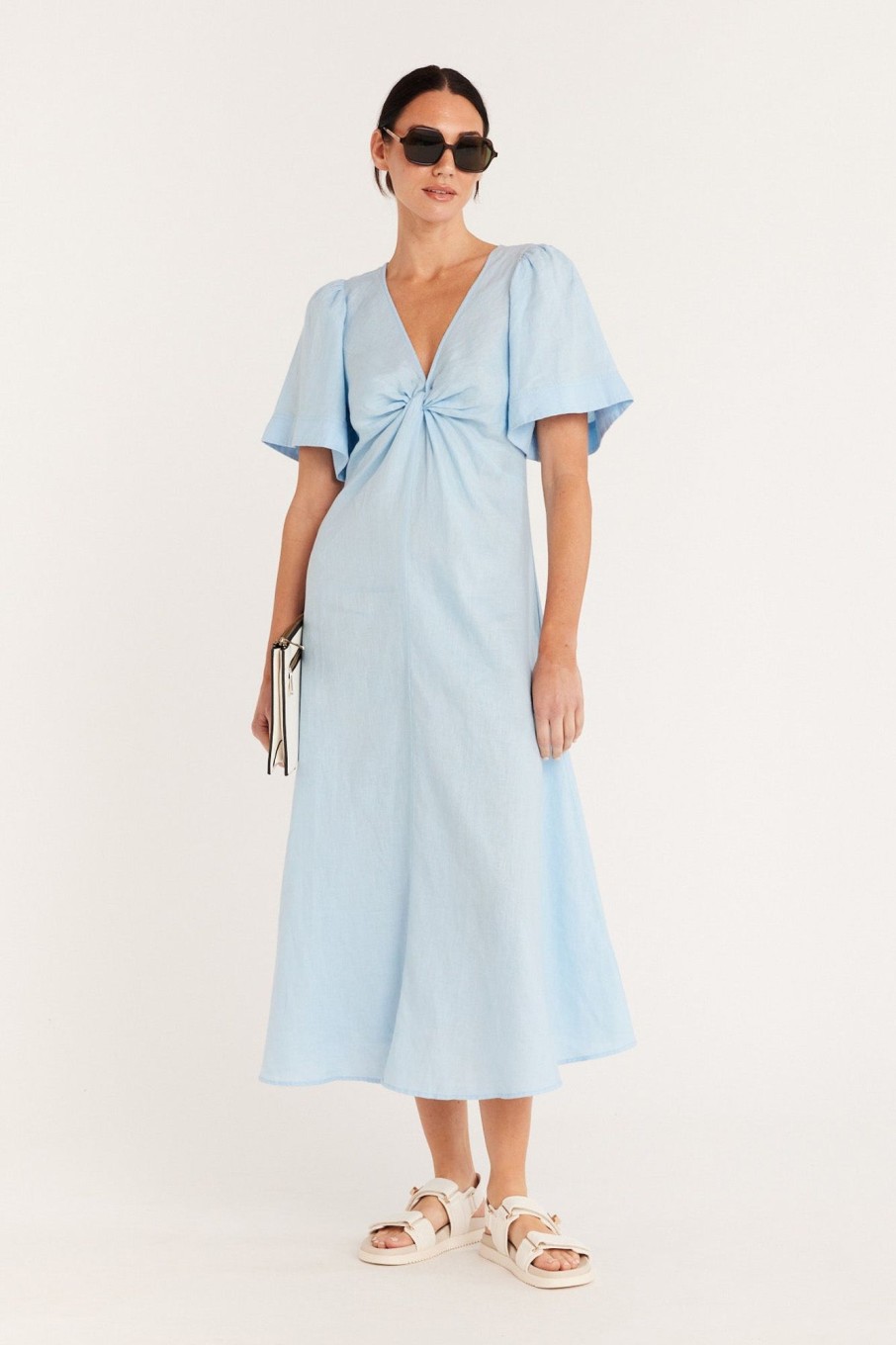 Cable Melbourne Dresses | Pure Linen Twist Dress - Sky Blue