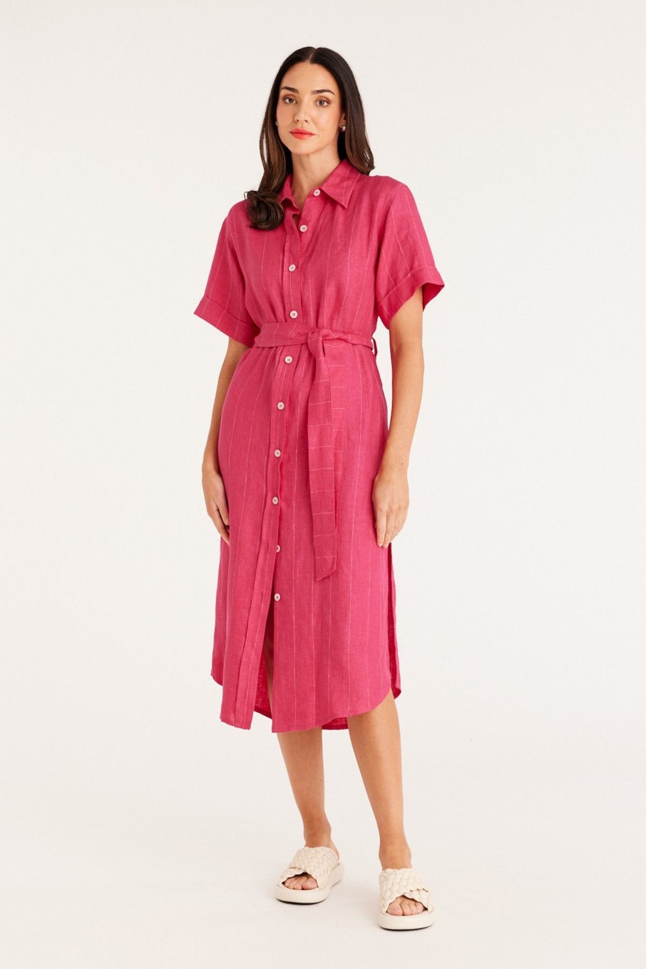 Cable Melbourne Dresses | Lauren Linen Shirt Dress - Hot Pink