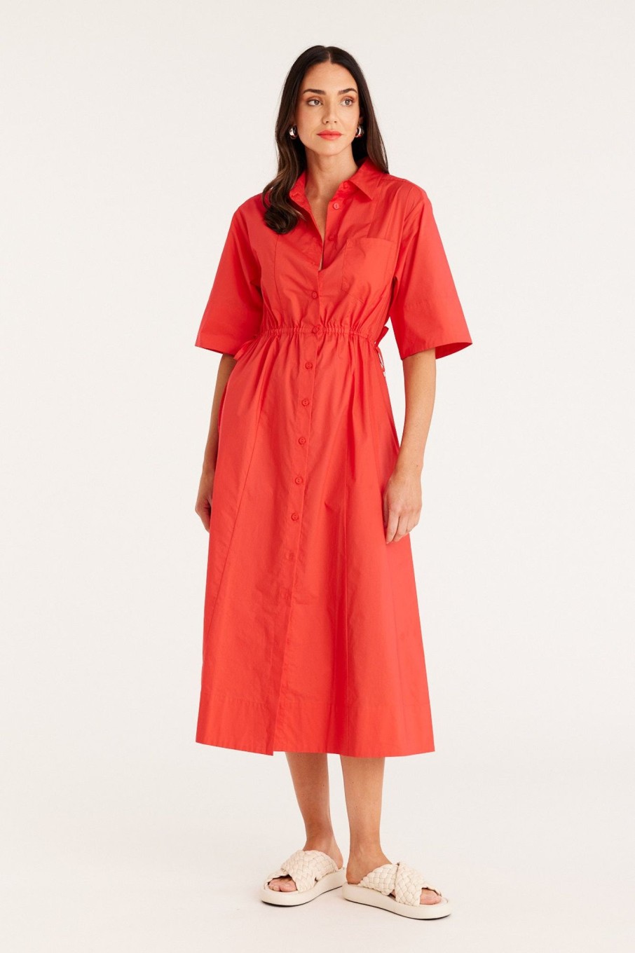 Cable Melbourne Dresses | Lucy Poplin Shirt Dress - Tomato