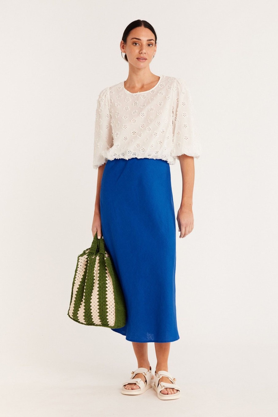 Cable Melbourne Skirts | Pure Linen Bias Skirt - Cobalt Blue