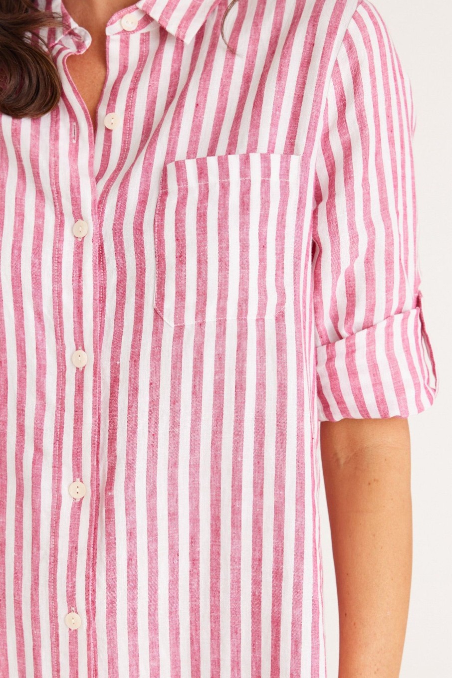 Cable Melbourne Dresses | Pure Linen Shirt Dress - Pink Stripe