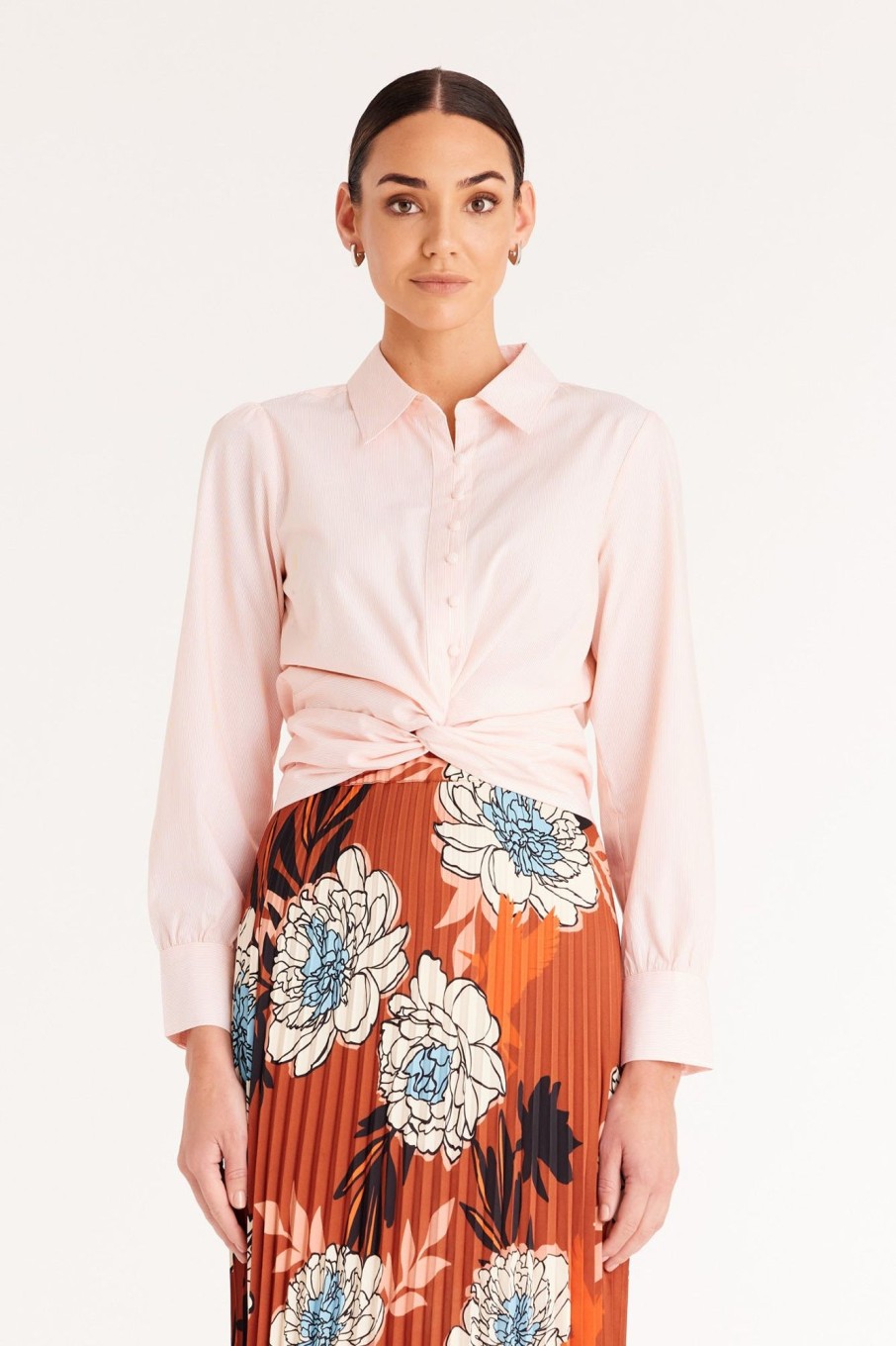 Cable Melbourne Tops & Shirts | Tie Front Shirt - Peach Stripe