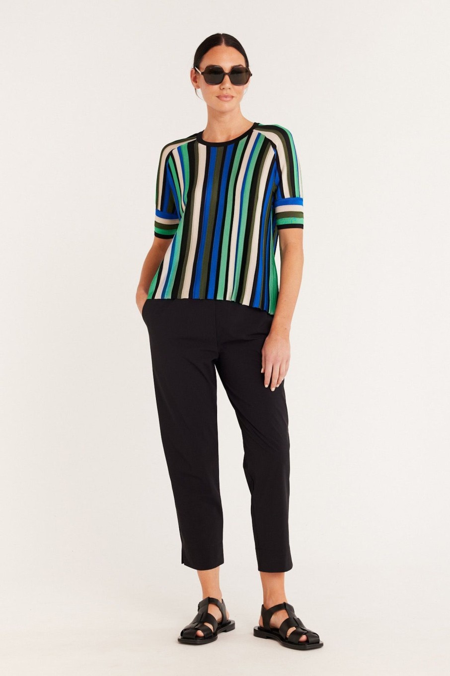 Cable Melbourne Knitwear | Crepe Knit Top - Green Stripe