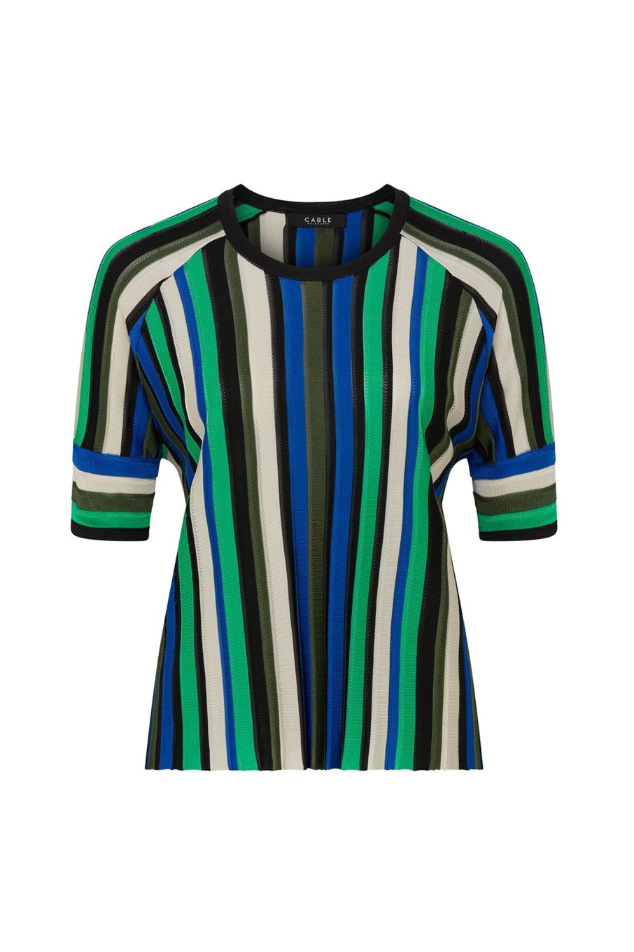 Cable Melbourne Knitwear | Crepe Knit Top - Green Stripe