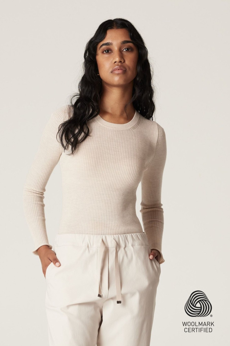 Cable Melbourne Foundation Basics | Superfine Merino Rib Crew - Wheat