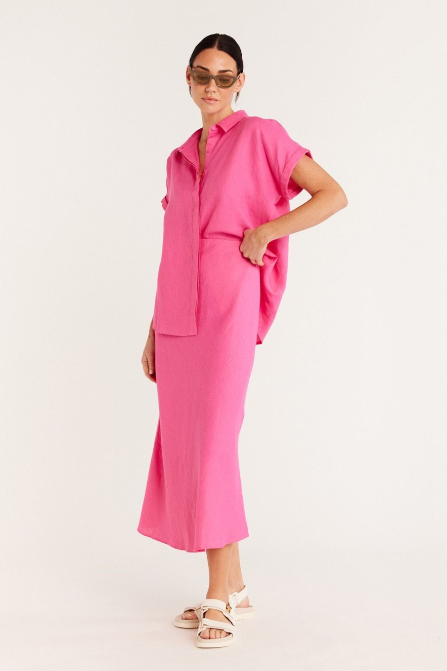 Cable Melbourne Matching Sets | Pure Linen Bias Skirt - Hot Pink