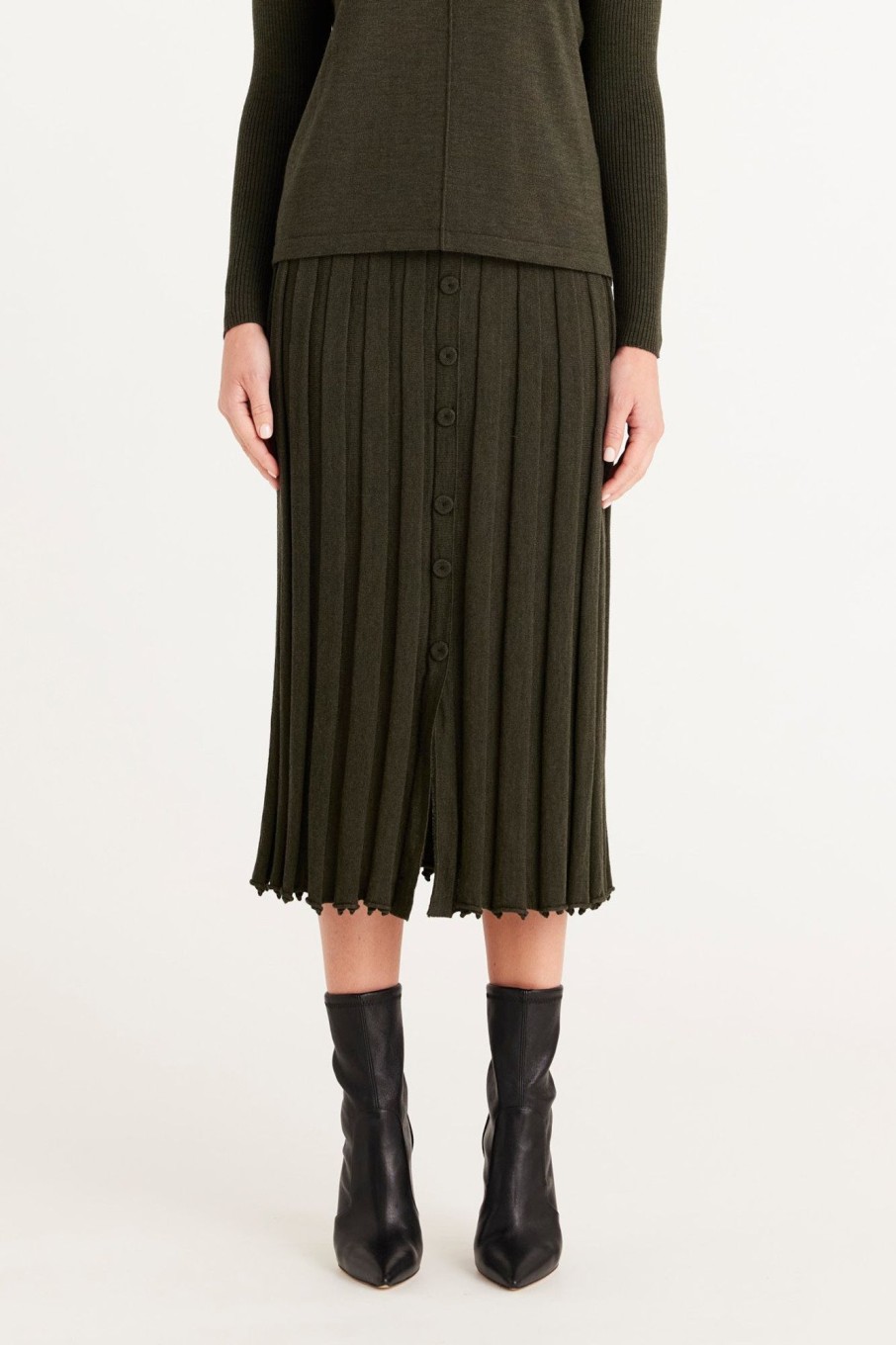 Cable Melbourne Knitwear | Geneva Merino Skirt - Khaki