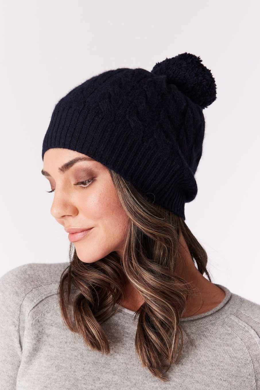 Cable Melbourne Scarves & Beanies | Pure Cashmere Beanie - Navy