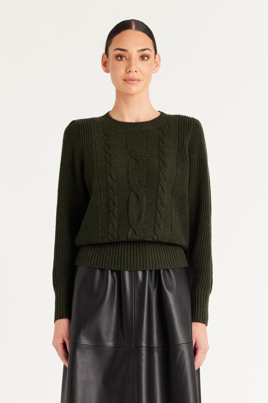 Cable Melbourne Jumpers | Celine Merino Cable Jumper - Khaki