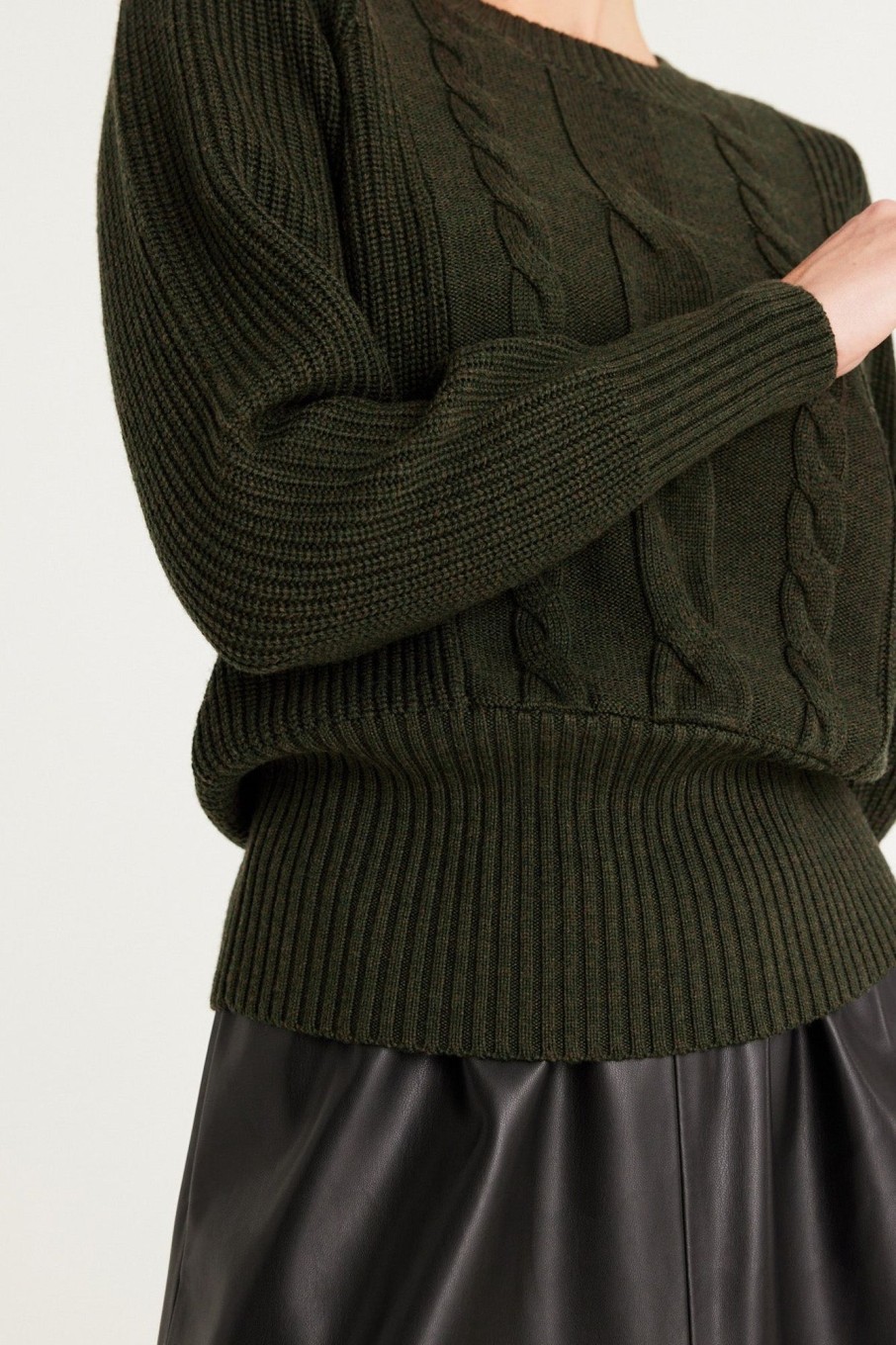 Cable Melbourne Jumpers | Celine Merino Cable Jumper - Khaki