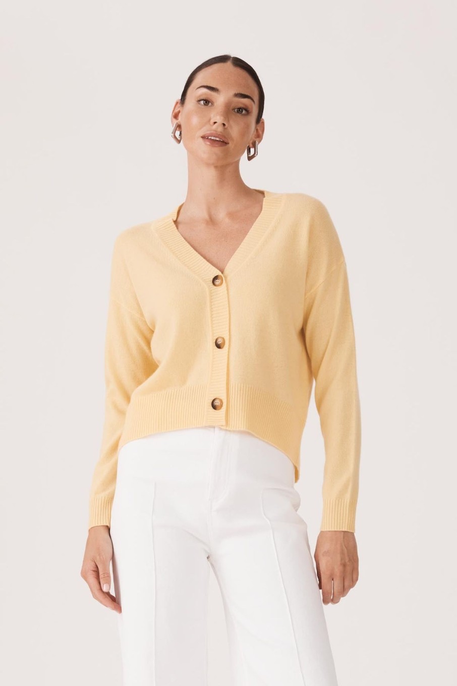 Cable Melbourne Knitwear | Cashmere Button Cardigan - Lemon