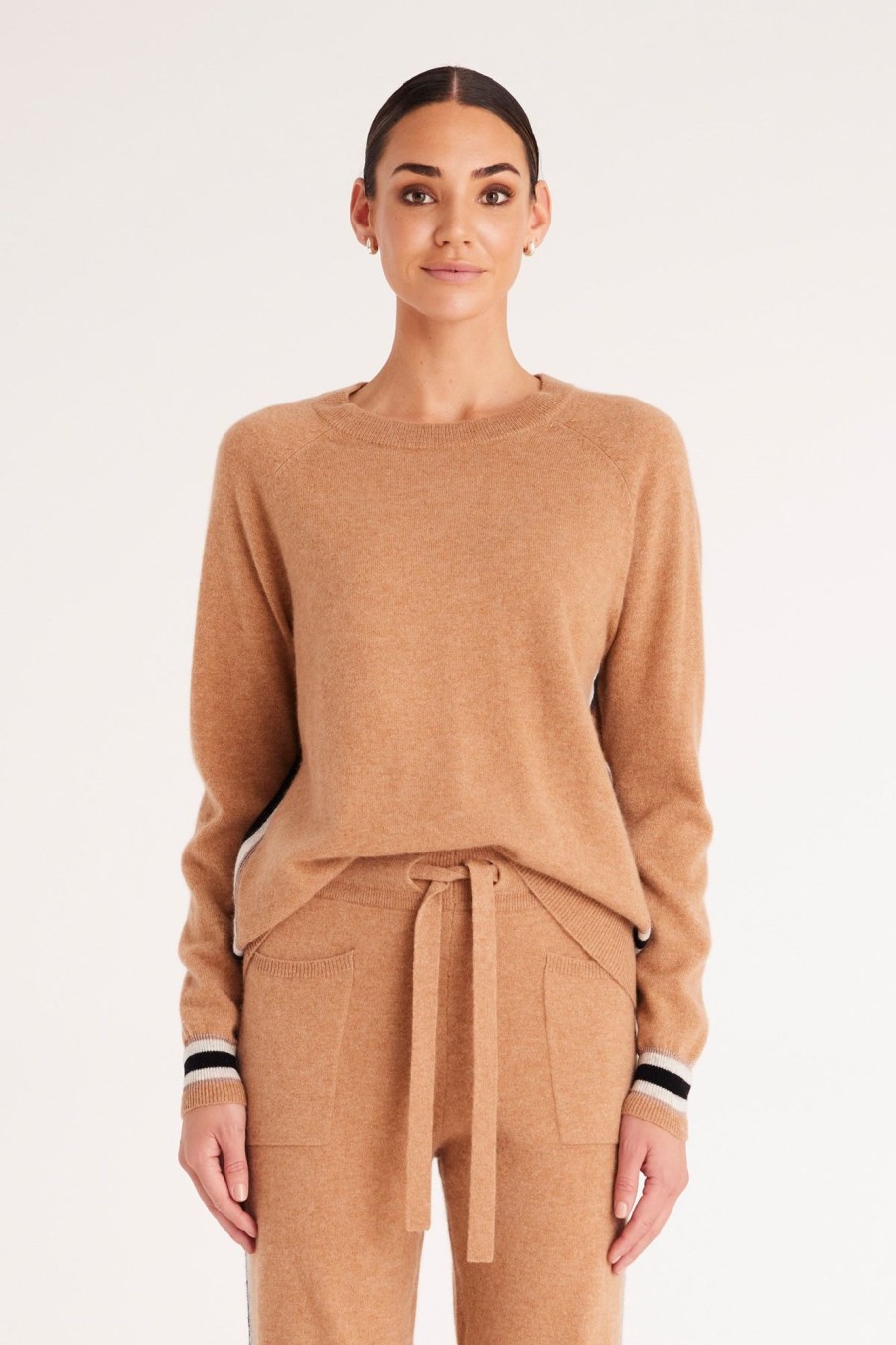 Cable Melbourne Jumpers | Cashmere Track Jumper - Camel