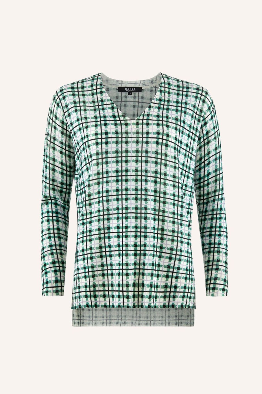 Cable Melbourne Jumpers | Superfine Print V Jumper - Green Print