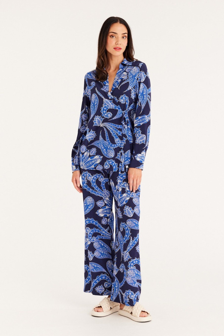 Cable Melbourne Matching Sets | Helena Wrap Shirt - Paisley Blue