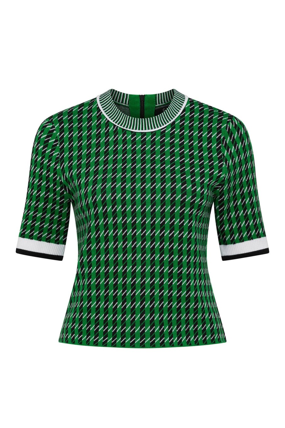 Cable Melbourne Knitwear | Cotton Check Crew Tee - Emerald Green