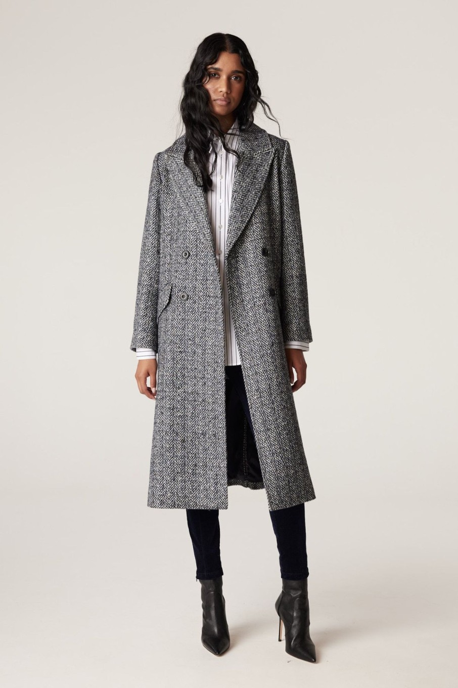 Cable Melbourne Jackets, Blazers & Coats | Emma Herringbone Coat - Blue Herringbone