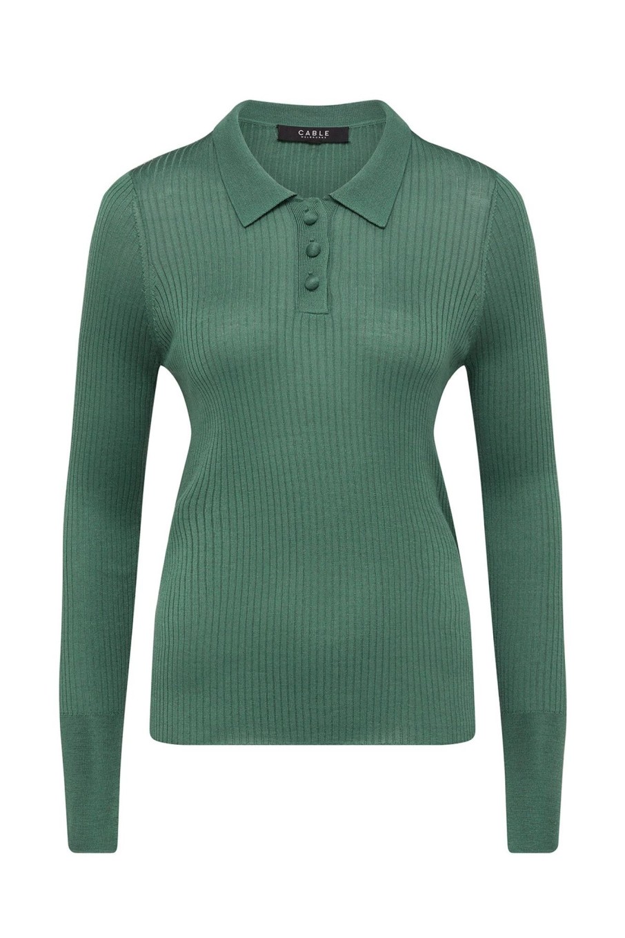 Cable Melbourne Knitwear | Silk Rib Polo Top - Eucalyptus