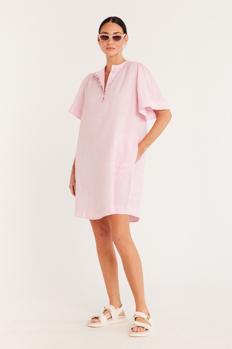 Cable Melbourne Dresses | Pure Linen Dress - Pink