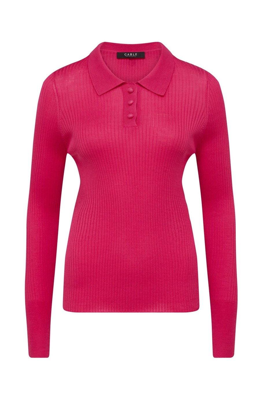 Cable Melbourne Knitwear | Silk Rib Polo Top - Hot Pink