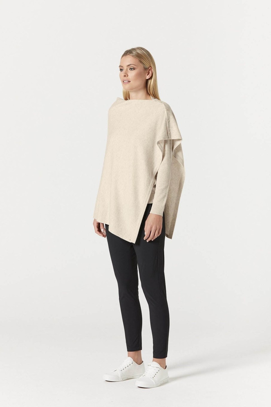 Cable Melbourne Foundation Basics | Cashmere Button Poncho - Oatmeal