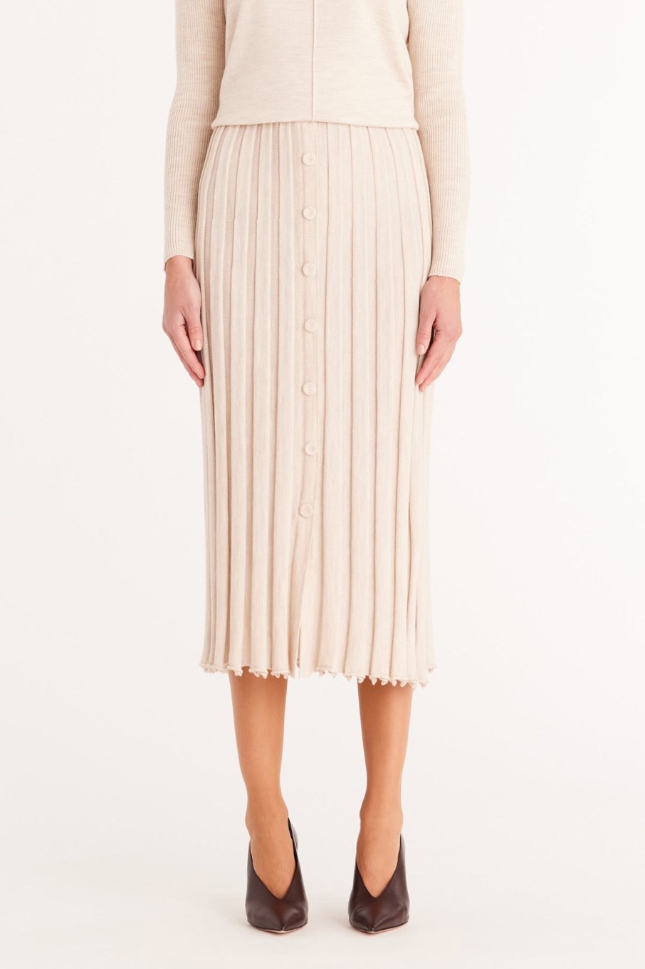 Cable Melbourne Knitwear | Geneva Merino Skirt - Wheat