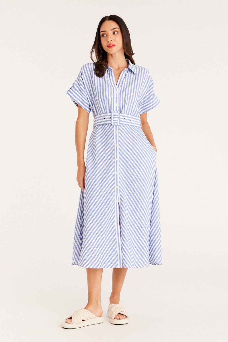 Cable Melbourne Dresses | Aegean Linen Dress - Blue Stripe