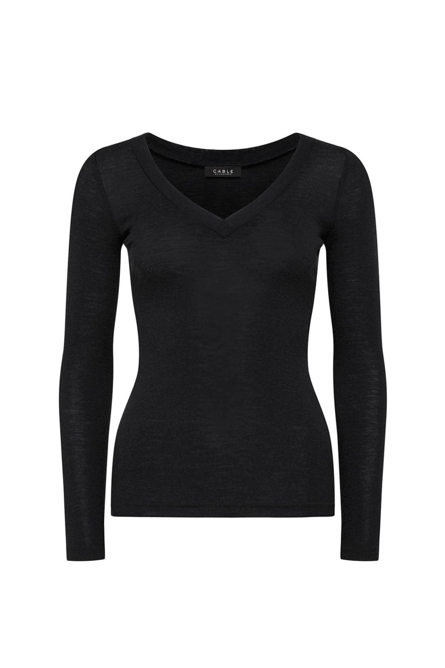 Cable Melbourne Foundation Basics | Babywool Rib V Neck Top - Black