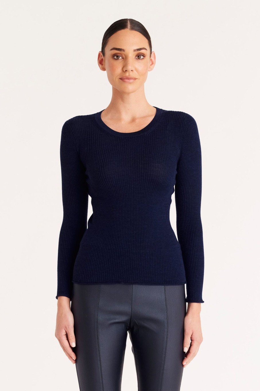 Cable Melbourne Foundation Basics | Superfine Merino Rib Crew - Navy