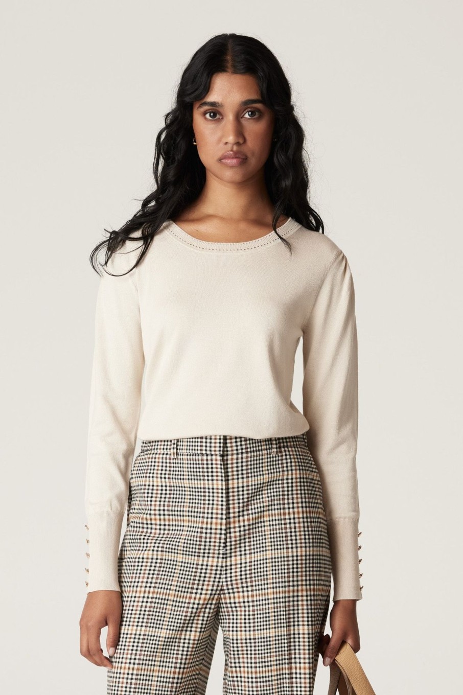 Cable Melbourne Jumpers | Pointelle Crew Jumper - Ecru