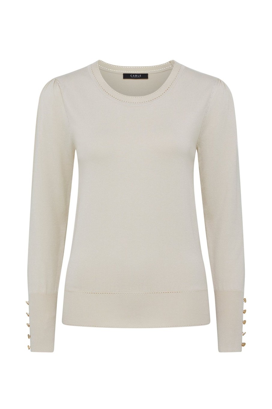 Cable Melbourne Jumpers | Pointelle Crew Jumper - Ecru