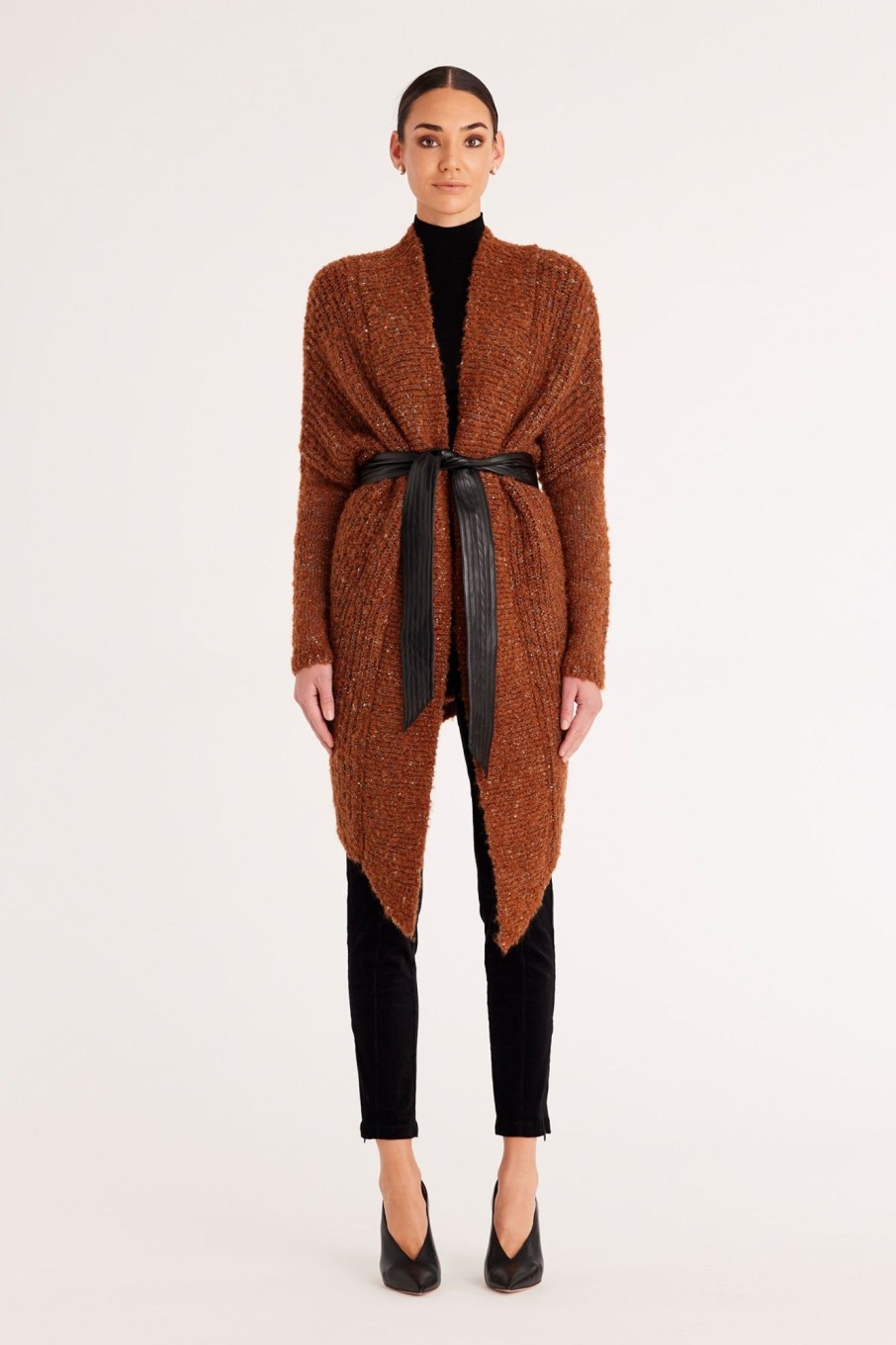 Cable Melbourne Knitwear | Liza Drape Cardigan - Rust Lurex