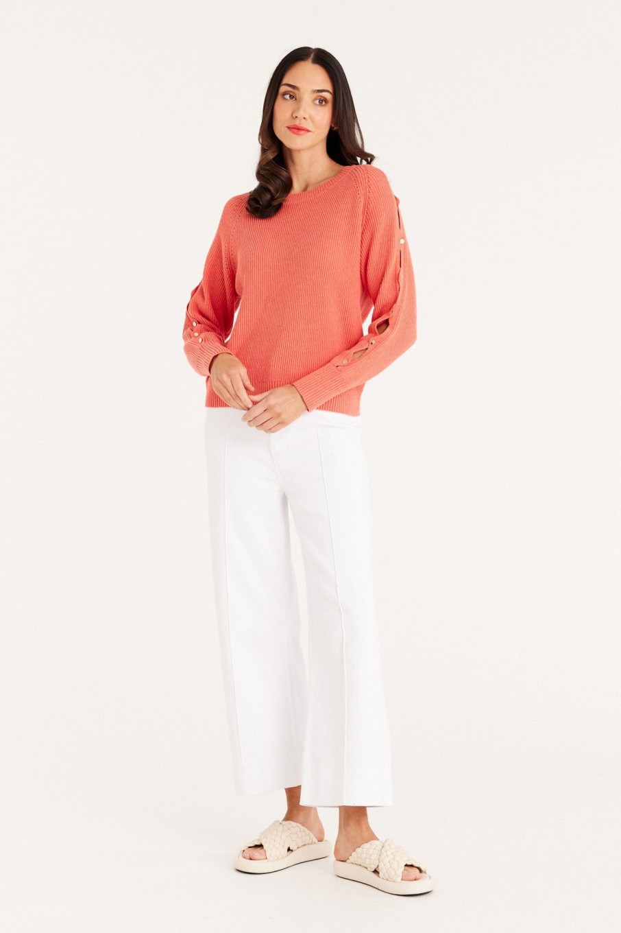 Cable Melbourne Jumpers | Cotton Scallop Jumper - Apricot Marle