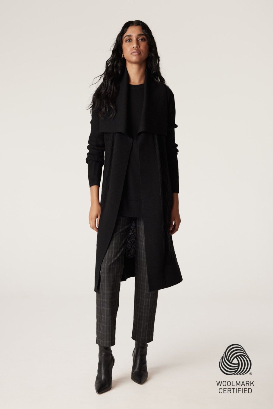 Cable Melbourne Knitwear | Merino Long Wrap Cardigan - Black