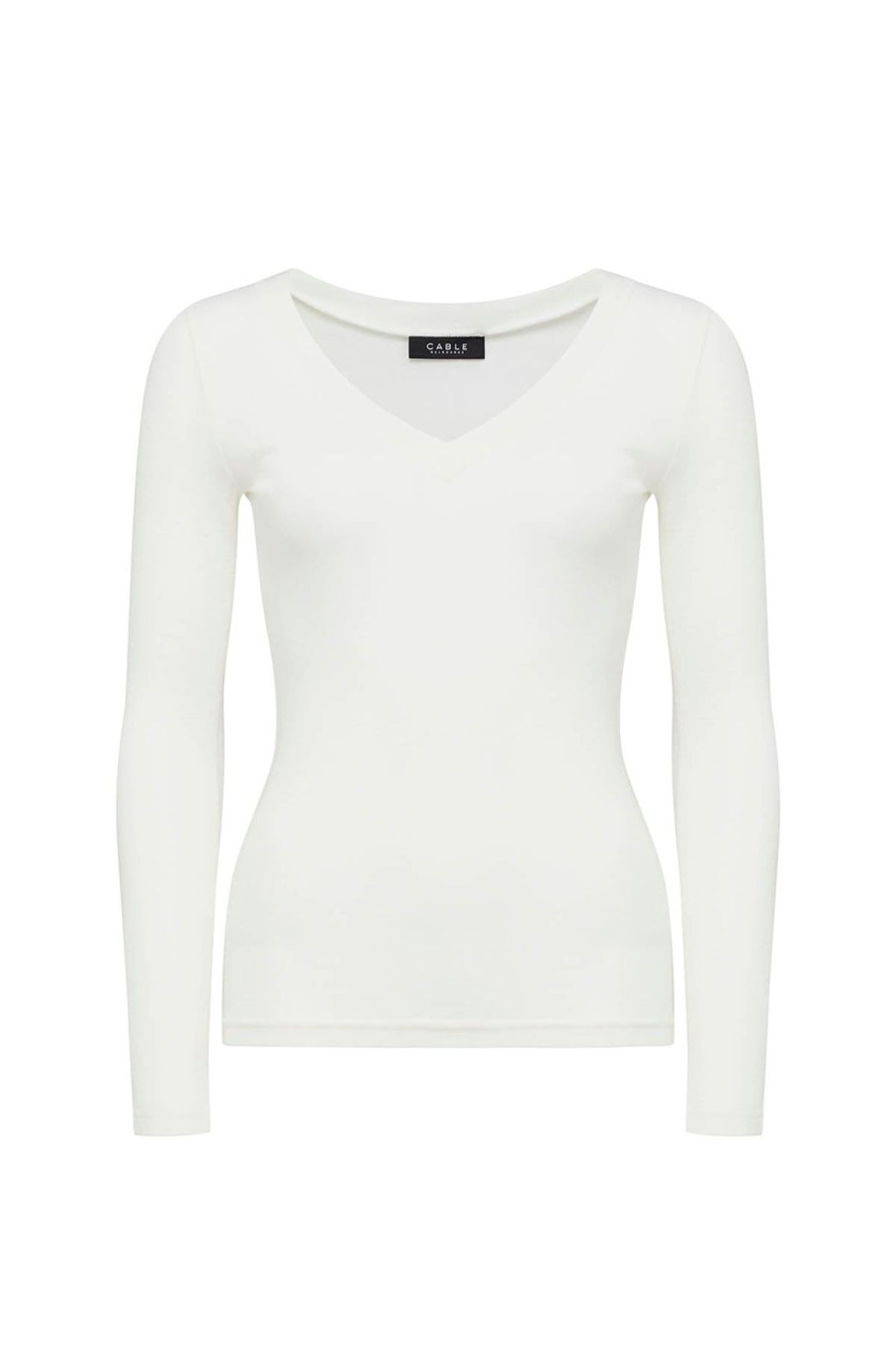 Cable Melbourne Foundation Basics | Babywool Rib V Neck Top - Milk