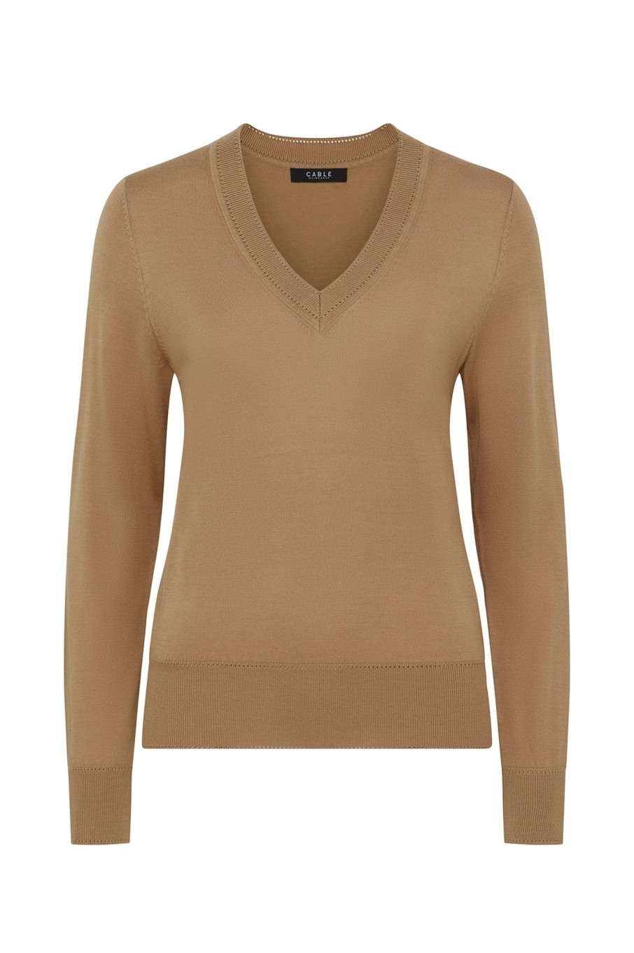 Cable Melbourne Jumpers | Tencel V Neck Jumper - Latte