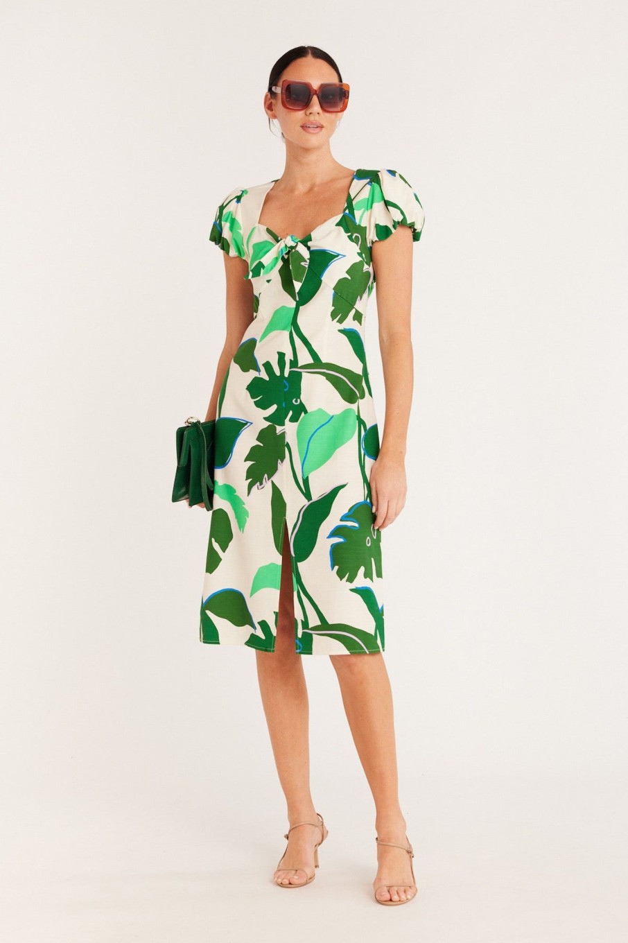 Cable Melbourne Dresses | Hayman Knot Dress - Green Palm Print